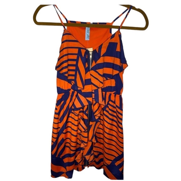 Francesca’s Orange/Navy Geometrical sphagetti strap Drop Waist Dress - Picture 1 of 9